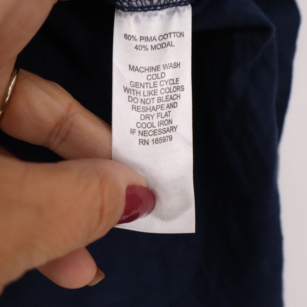 Cable & Gauge Navy Blue Pima Cotton Modal High Low Hem Short Sleeve Tee S - Picture 3 of 5